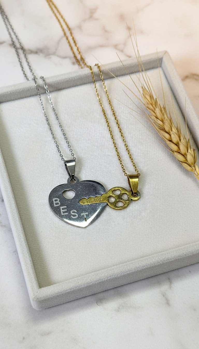 گردنبند ست دوستی مدل قلب و کلید